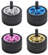 ASHSTIRE2 Black Rubber Tire Ashtray W/ Colorful Metallic Rim (6PC)