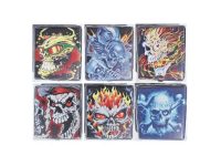 3102L20SK1 Skull Designs Leather Wrapped Holds 20 Cigarettes King Size (12PC)