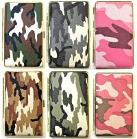 3102G14C Camouflage Design Gold Frame Leather Wrapped Holds 14 Cigarettes King Size (12PC)