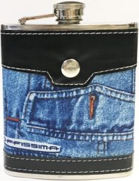 FL301 Black & Brown Leather Wrapped Jean Design Flask Holds Up To 6 oz (8PC)