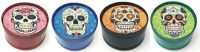 GR3CSKGN. Glow Candy Skull Designs 3-Part Metal Tobacco Herb Grinder (12PC)