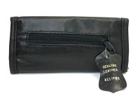 3322 Genuine Leather Tri-Fold Tobacco Pouch W/ Snap Closure 2 Lined Zipper Pockets (3PC) *