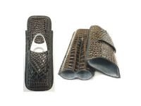 3350C. Croco Design 2 Finger Leatherette Cigar Case W/ Cutter Pouch (3PC)