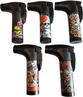 1991, Large Triple Torch with Skull Design, 15pcs/Tray